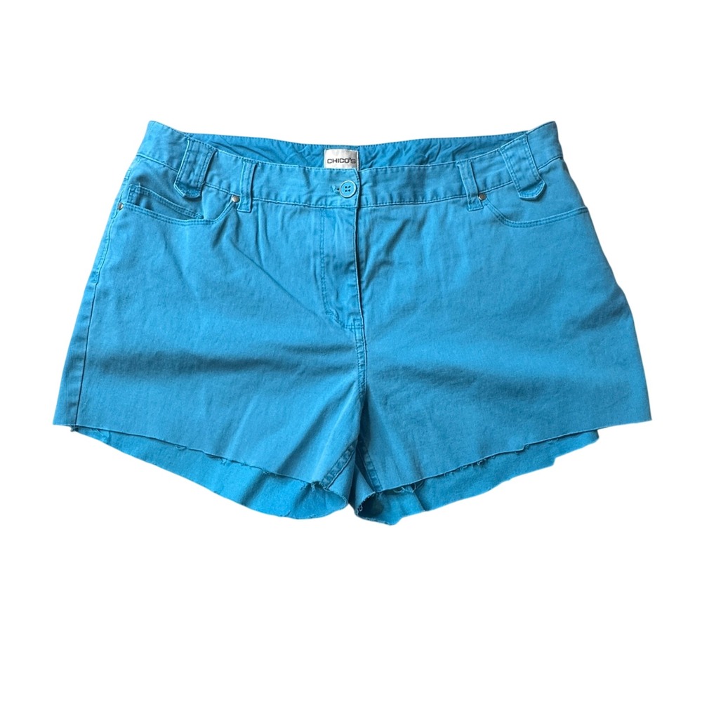 Chico's Shorts Womens 2 Blue Denim Cut Off Raw Hem Stretch Cotton Pockets